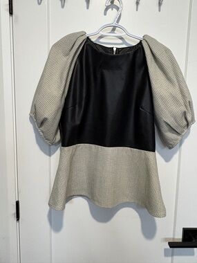 Gracia Black Faux-Leather Bodice with Cream Puff Sleeves